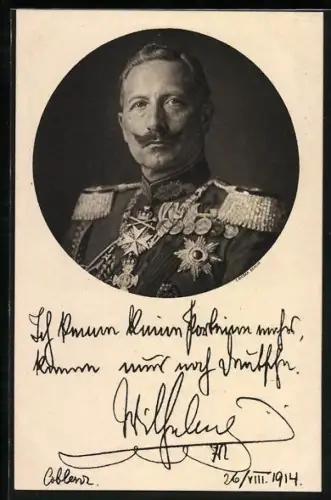 AK Kaiser Wilhelm II., Portrait mit Orden, Epauletten