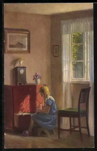 Künstler-AK sign. Alfred Broge: Gretchen, Dänische Kunst