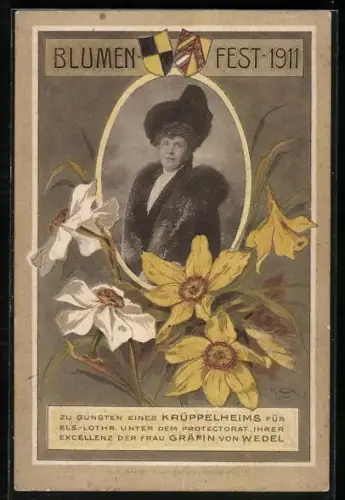 AK Blumenfest 1911 zu Gunsten eines Krüppelheims, Unter dem Protektorat der Gräfin von Wedel