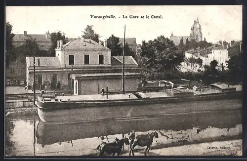 AK Varangéville, La Gare et le Canal