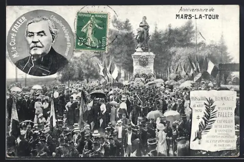 AK Mars-la-Tour, Célébration de l`anniversaire avec statue et foule rassemblée