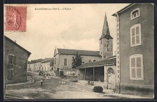 AK Maizières-les-Toul, L`Église et la rue principale