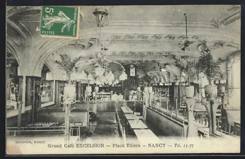 AK Nancy, Intérieur du Grand Café Excelsior, Place Thiers