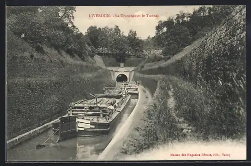 AK Liverdun, La Tranchée et le Tunnel avec des bateaux sur le canal