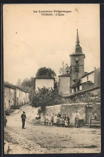 AK Viterne, L`Église et scène de rue animée
