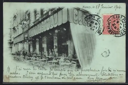 AK Nancy, Terrasse du Café Continental avec des tables et chaises