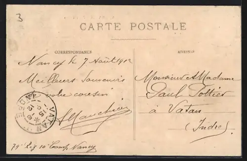 AK Nancy, Place Thiers avec bâtiments et statue centrale