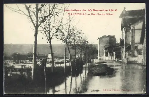 AK Malzéville, Rue Charles Odinet lors des inondations du 10 novembre 1910
