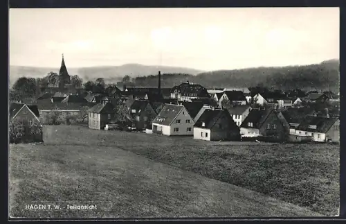 AK Hagen / Teutoburger Wald, Teilansicht mit Kirche