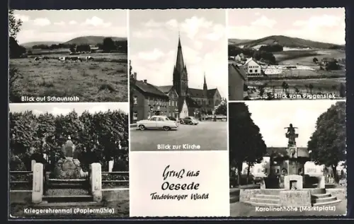 AK Oesede /Teutoburger Wald, Kirche, Kriegerdenkmal, Karolinenhöhe, Marktplatz