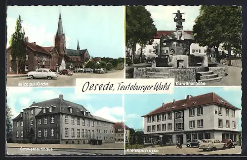 AK Oesede /Teutoburger Wald, Kirche, Karolinenhöhe, Schwesternhaus, Kreissparkasse