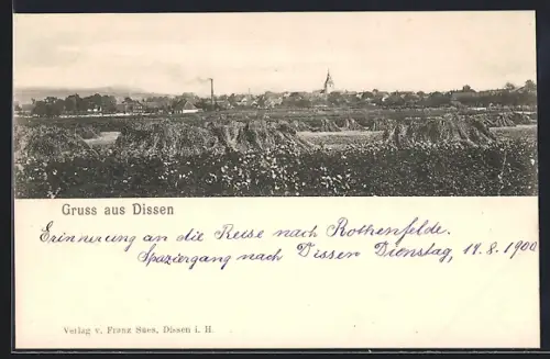 AK Dissen / Hessen, Ortsansicht mit Kirche und Feldern