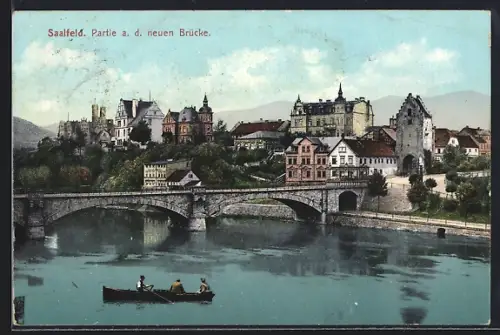 AK Saalfeld / Saale, Partie an der neuen Brücke