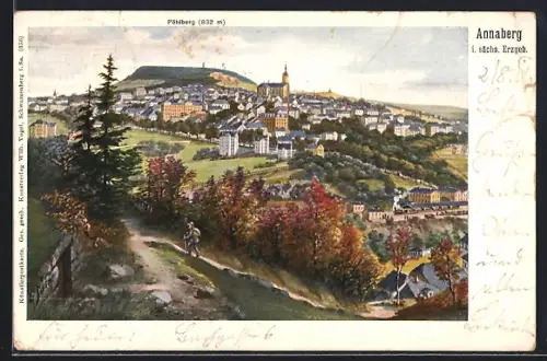 AK Annaberg / Erzgebirge, Stadtansicht mit St. Annenkirche und Pöhlberg