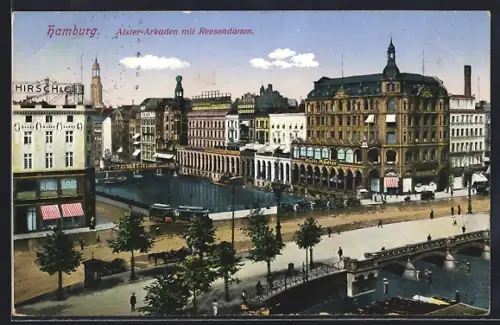 AK Hamburg, Alster-Arkaden mit Reesendamm