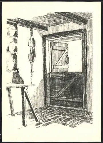 AK Hoburg, Innenansicht mit Geschirregal und Tür