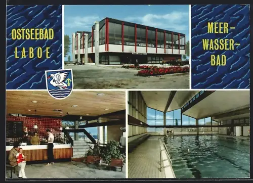 AK Laboe, Meerwasserbad, Innenansicht, Schwimmbecken, Rezeption