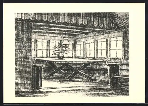 AK Kiel, Hoburg, Innenraum mit Holztisch und Fensterbank