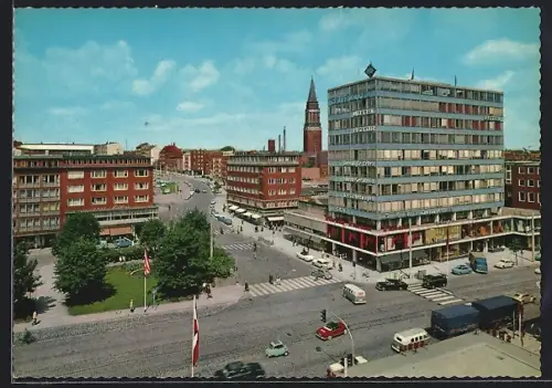 AK Kiel, Am Holstenplatz, Geschäftshäuser, Hotel Hochhaus, Strassenszene