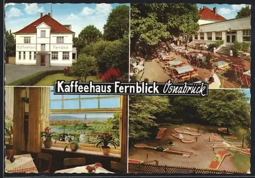 AK Osnabrück, Kaffeehaus Fernblick, Terrasse, Innenraum, Minigolfanlage