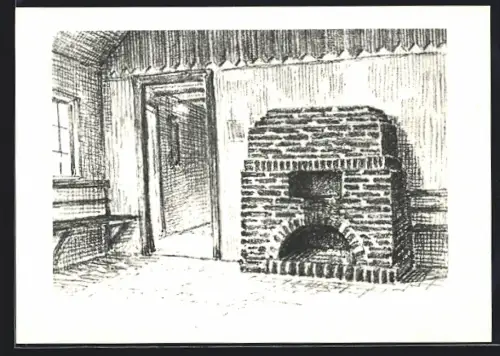 AK Kiel, Hoburg, Innenansicht mit Ofen, Verein zur Erhaltung der Hoburg e. V