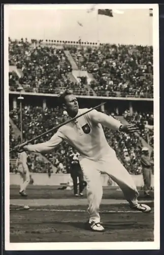 AK Berlin, Olympische Spiele 1936, Gerhard Stöck erringt die Goldmedaille im Speerwerfen