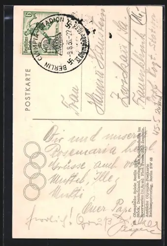 AK Berlin, Olympische Spiele 1936, Gerhard Stöck erringt die Goldmedaille im Speerwerfen