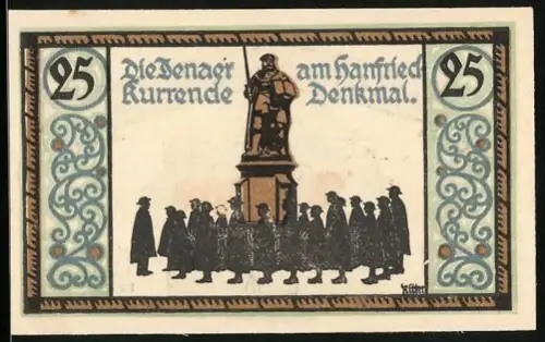 Notgeld Jena 1921, 25 Pfennig, Hanfried-Denkmal und Engelmotiv