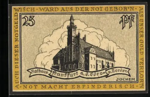 Notgeld Frankfurt a.O. 1922, 25 Pfennig, Rathaus und Wappen mit Magistrat-Schriftzug