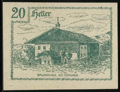 Notgeld Innerschwand 1920, 20 Heller, Bauernhaus am Mondsee