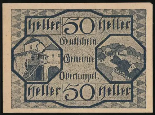Notgeld Oberkappel 1920, 50 Heller, Gebäude und Landschaftsmotiv