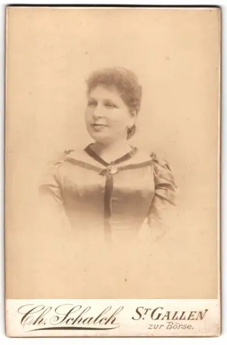 Fotografie Ch. Schalch, St. Gallen, Zur Börse, Porträt einer Frau in elegantem Kleid 1895