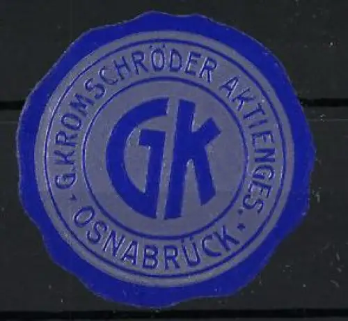 Reklamemarke Osnabrück, G. Aktienges. G. Kromschröder, Firmenlogo GK