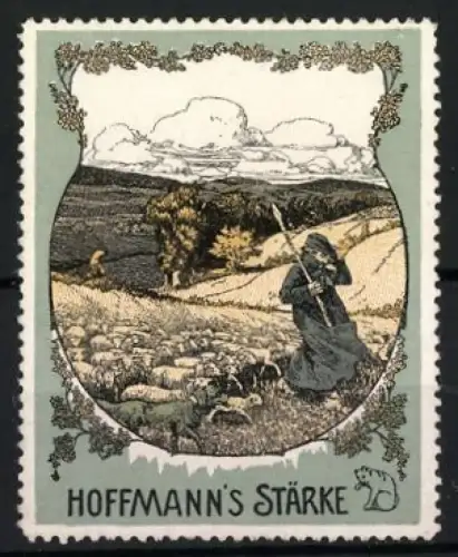Reklamemarke HOFFMANN`S STÄRKE, Schäfer mit Herde Schafe