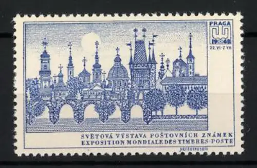 Reklamemarke Prag, Weltbriefmarkenausstellung 1968, Gebäude und Brücke