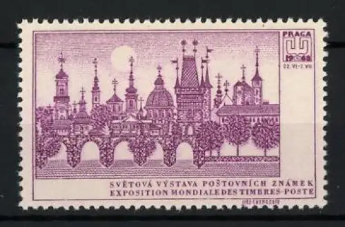 Reklamemarke Prag, Welt-Briefmarken-Ausstellung 1968, Stadtansicht mit Türmen & Brücke