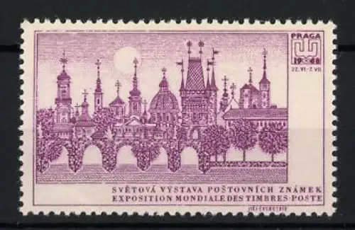 Reklamemarke Prag, Welt-Briefmarken-Ausstellung 1968, Stadtansicht mit Türmen & Brücke