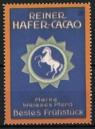 Reklamemarke Reiner Hafer-Cacao, Weisses Pferd