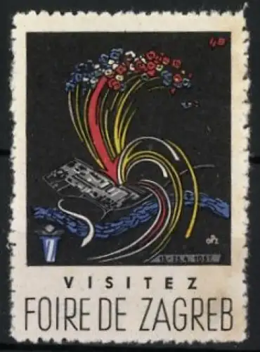 Reklamemarke Zagreb, Visitez Foire de Zagreb 1937, Blumenstrauss und Gebäude