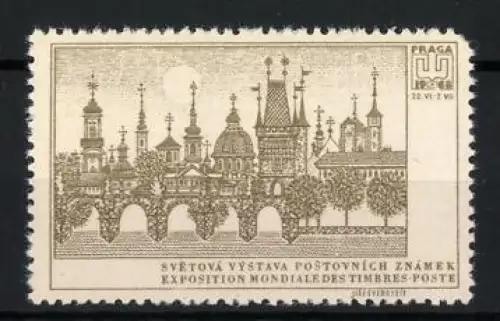Reklamemarke Praga, Weltbriefmarkenausstellung 1968, historische Skyline