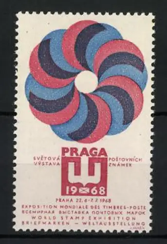Reklamemarke Prag, Briefmarken-Ausstellung PRAGA 1968, Messe-Logo & Spiralmuster