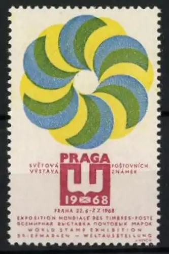 Reklamemarke Prag, Briefmarken-Ausstellung PRAGA 1968, Logo & Spiralmuster