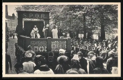 AK Brugge, Processie van het H. Bloed, Jezus door Pilatus ondervraagt op het Tribunaal