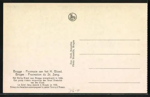 AK Bruges, Procession du St. Sang, Groupe de chevaliers accompagnant le comte Thierry d`Alsace