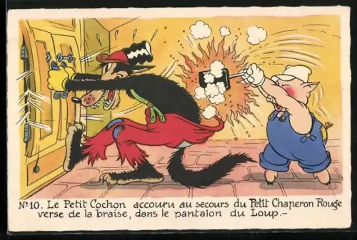 AK Kleines Schweinchen vertreibt den bösen Wolf