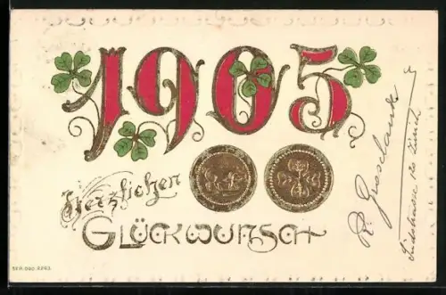 AK Jahreszahl 1905 mit Münzen, Neujahrsgruss