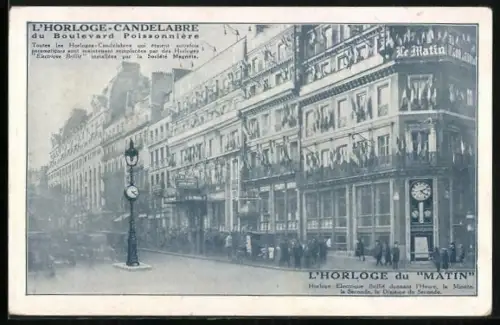 AK Paris, L`Horloge-Candelabre du Boulevard Poissonière
