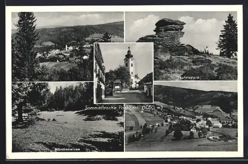 AK Fischbach /Steiermark, Teufelsstein, Märchenwiese, Ortsansichten