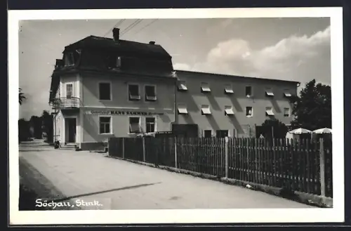 AK Söchau, Gasthof Hans Sammer mit Strasse