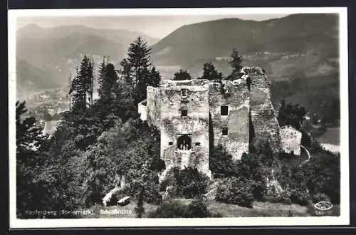 AK Kapfenberg, Schlossruine mit Ortsblick